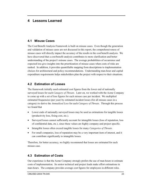 SQUARE Project: Cost/Benefit Analysis Framework for Information ...