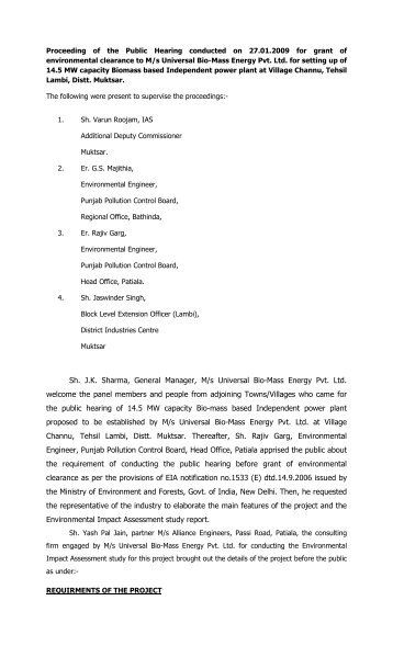 Sh. J.K. Sharma, General Manager, M/s Universal Bio-Mass Energy ...