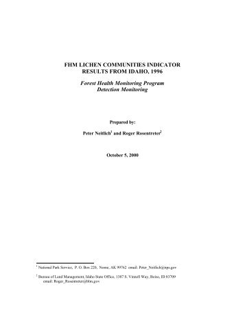 1996 Idaho FHM Lichen Community Indicator Results - GIS at NACSE