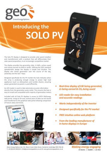 Solo PV Product Information Sheet - Green Energy Options