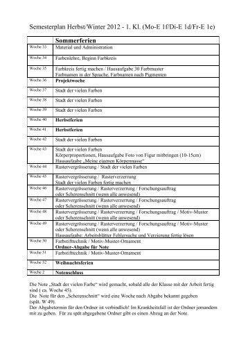 Semesterplan 1 Kl.