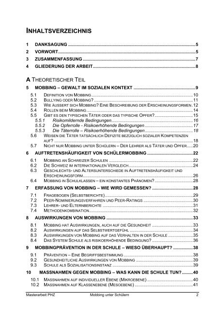 Mobbing unter SchÃ¼lern Masterarbeit - Sekundarstufe I ...