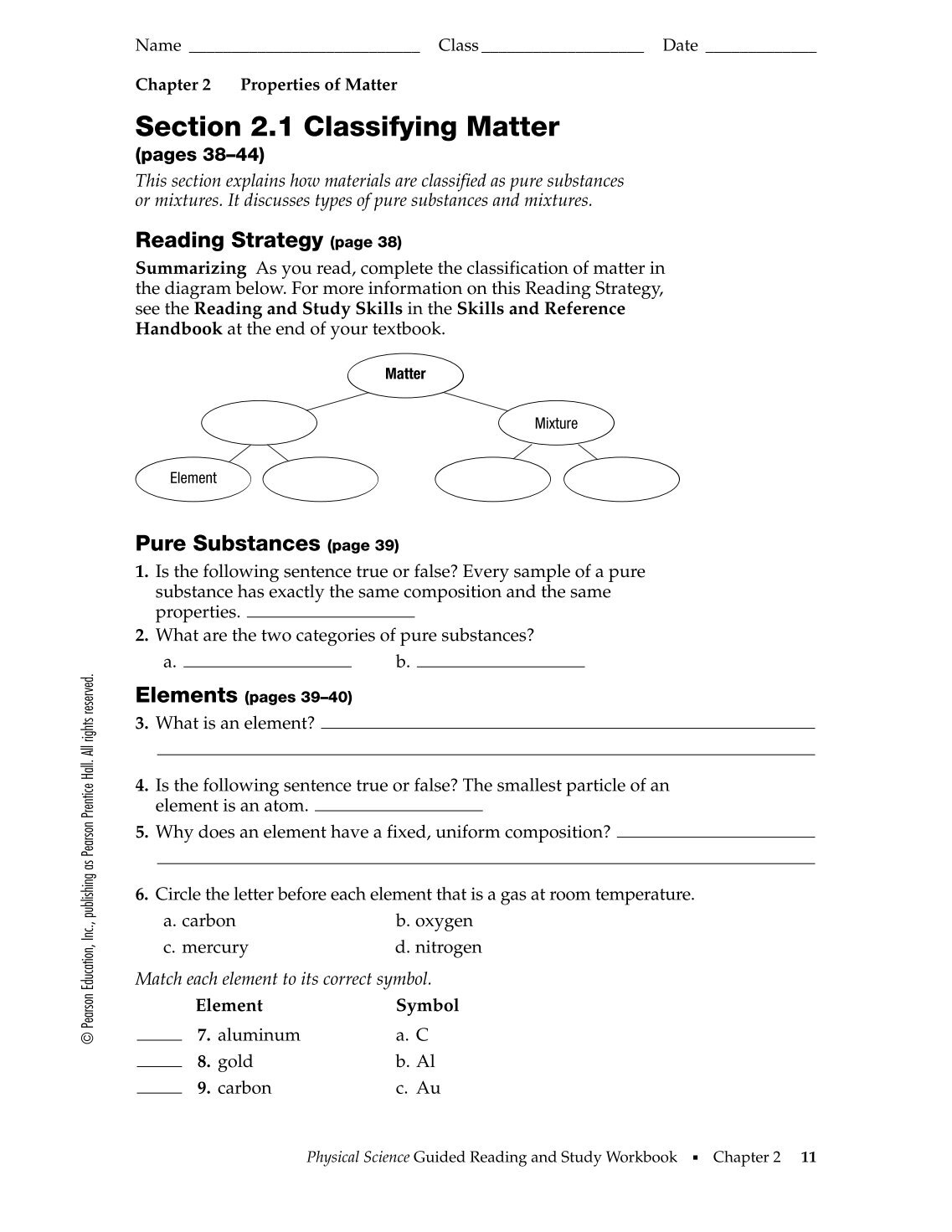 Classifying Matter Worksheet Answer Key