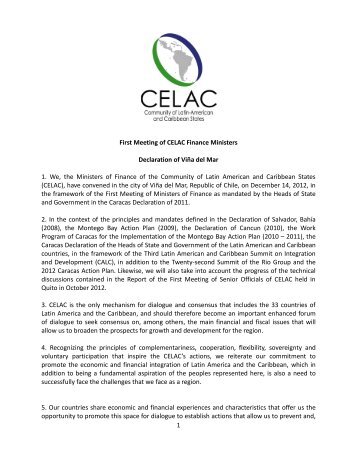 1 First Meeting of CELAC Finance Ministers Declaration of ... - Sela