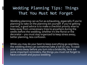 Wedding Planning Tips: Things That You Must Not Forget