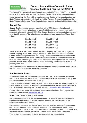 Council Tax and Non-Domestic Rates - Selby District Council