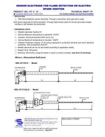 sensor electrode for flame detection or electric spark ignition - Selcon