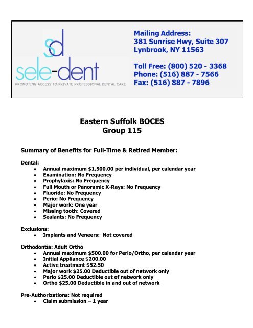 Eastern Suffolk BOCES Group 115 - Sele-Dent