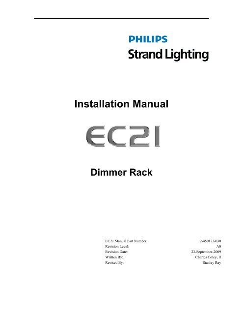 EC21 Dimming System Operating/Installation 230V - Selecon