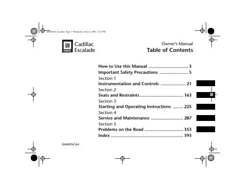 Table of Contents Cadillac Escalade - IFS Europe BV