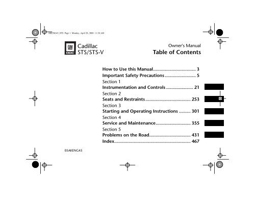 Table of Contents Cadillac STS/STS-V - IFS Europe BV