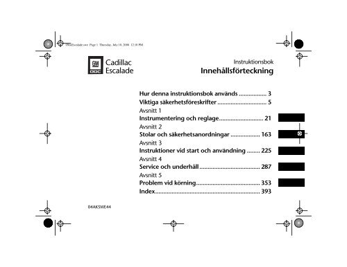 InnehÃ¥llsfÃ¶rteckning Cadillac Escalade - IFS Europe BV