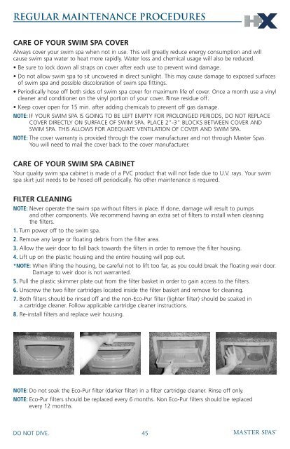 2008 H2X Swim Spa Owner's Manual - Master Spas