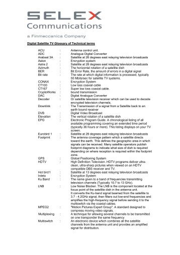 Digital Satellite TV Glossary of Technical terms ACU : Antenna ...