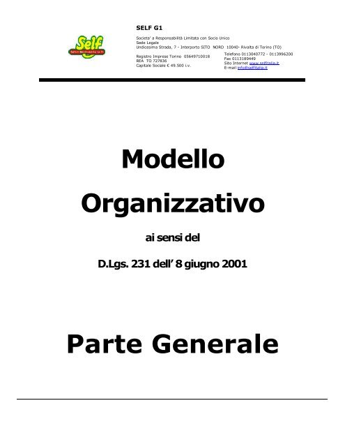 Modello Organizzativo Parte Generale - Self