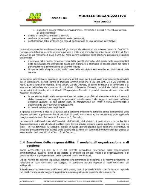 Modello Organizzativo Parte Generale - Self