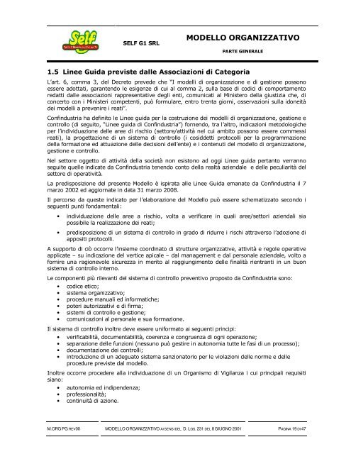 Modello Organizzativo Parte Generale - Self