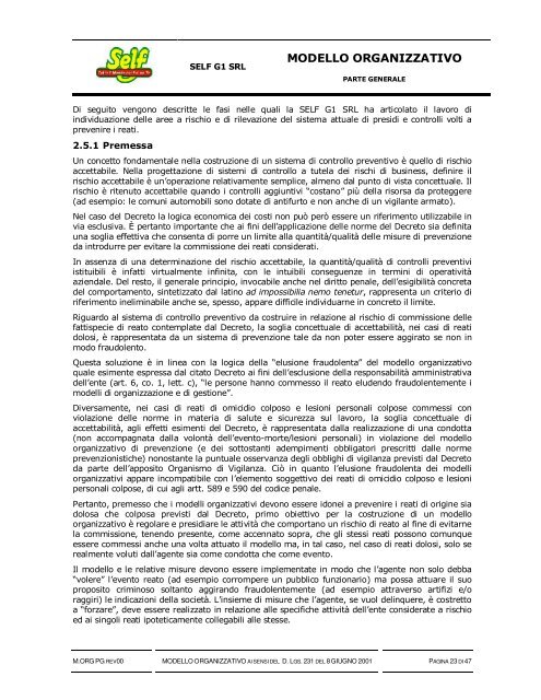 Modello Organizzativo Parte Generale - Self