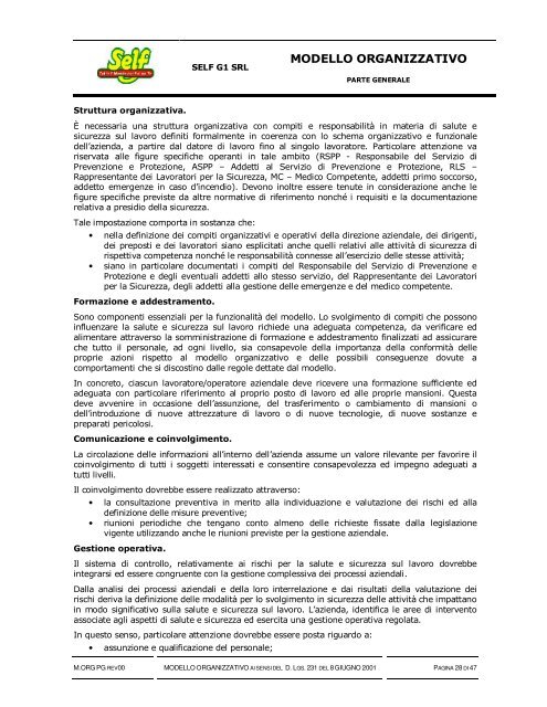 Modello Organizzativo Parte Generale - Self