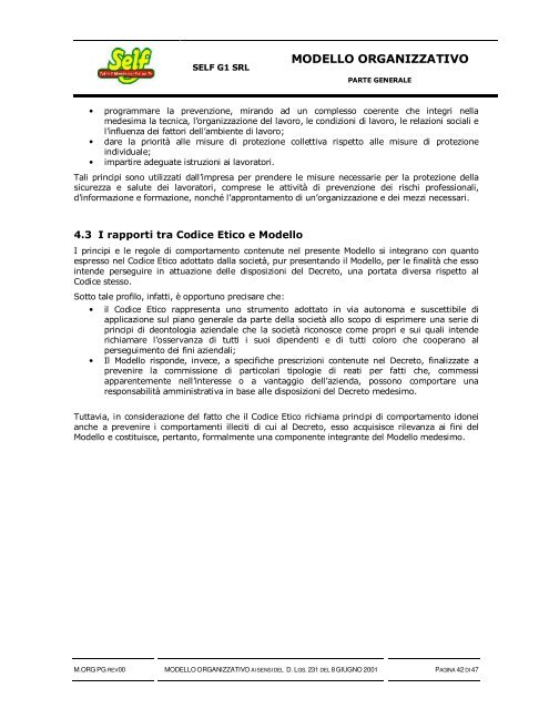 Modello Organizzativo Parte Generale - Self