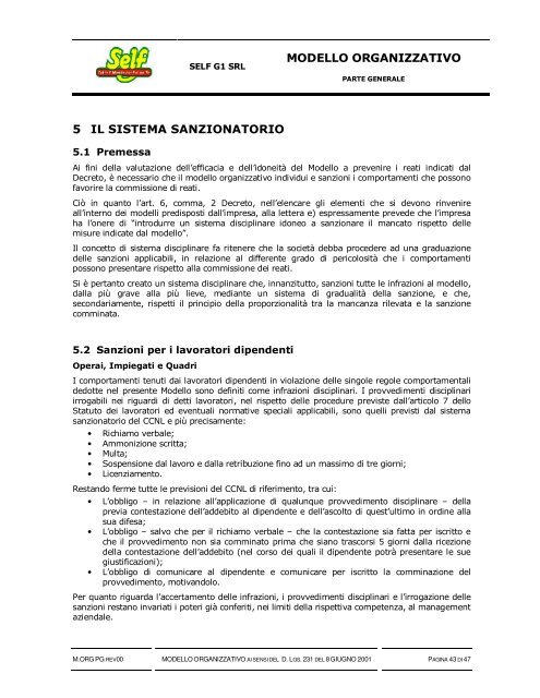 Modello Organizzativo Parte Generale - Self