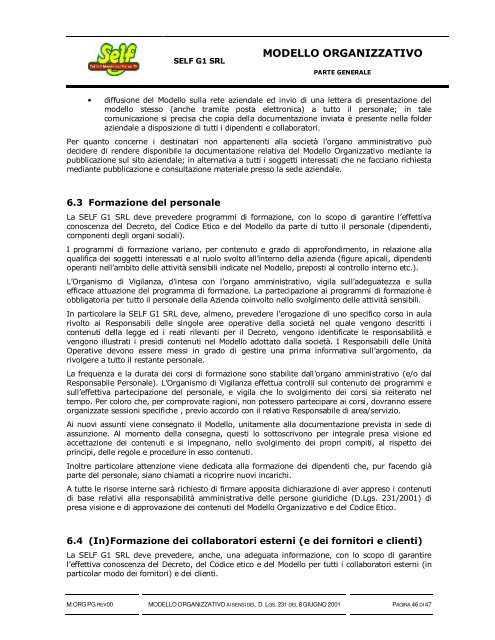 Modello Organizzativo Parte Generale - Self