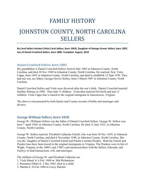 FAMILY HISTORY - sellers family genealogy