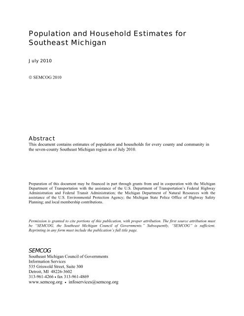 Population and Household Estimates for Southeast ... - semcog