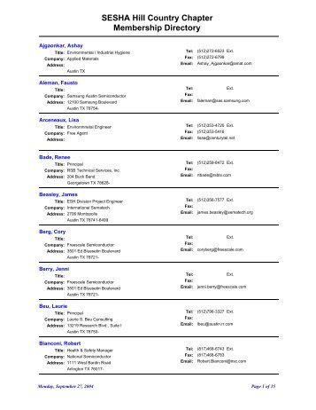 Membership Directory - Semiconductor Safety Association