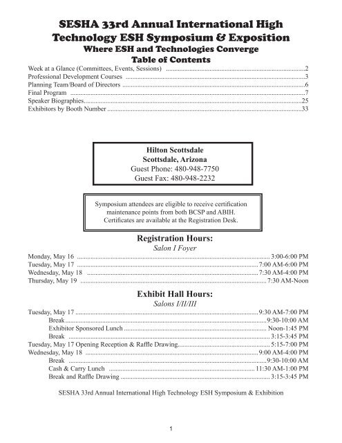 SESHA 2011 Program Book - Semiconductor Safety Association