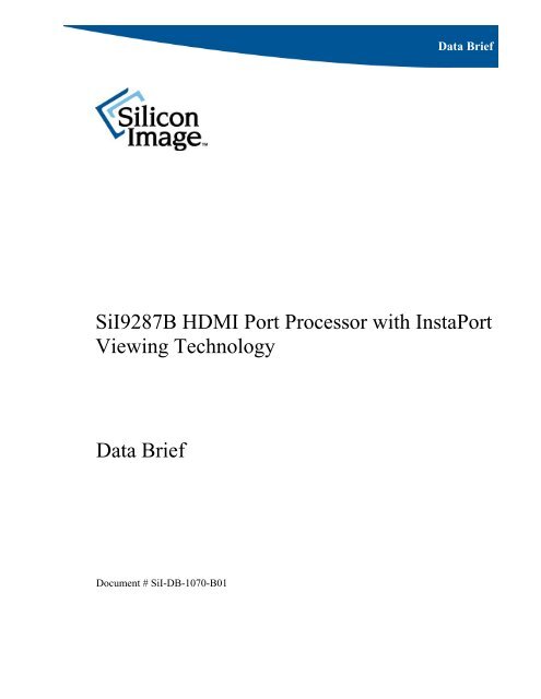 SiI9287B HDMI Port Processor with InstaPort Viewing Technology