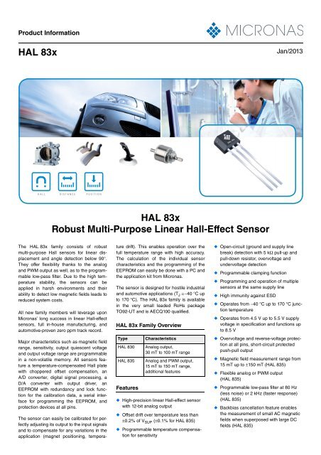 HAL 83x Robust Multi-Purpose Linear Hall-Effect Sensor