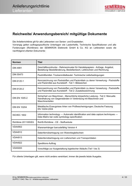 Anlieferungsrichtlinie Lieferanten - Semikron