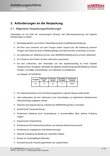 Anlieferungsrichtlinie Lieferanten - Semikron