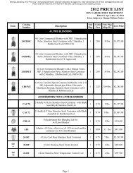 Waring Laboratory 2012 Price List - Clarkson Laboratory and Supply