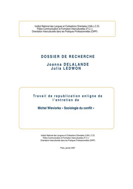 DOSSIER DE RECHERCHE Joanna DELALANDE Julia LEDWON