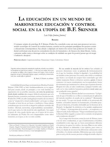 educaciÃ³n y control social en la utopÃ­a de bf skinner - Senac