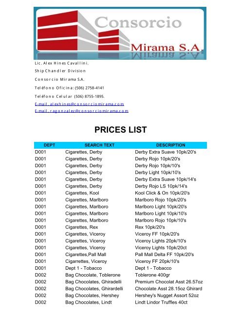 PRICES LIST