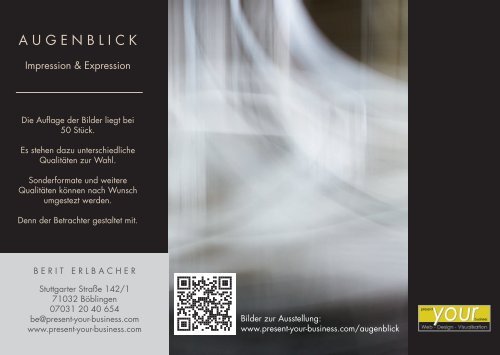 Booklet zur Vernissage  AUGENBLICK am 26.07.2014 in Ehningen