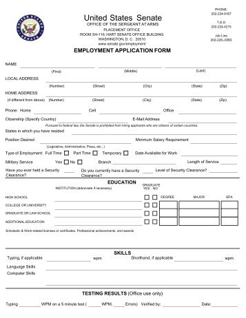 Senate Employment Application Form