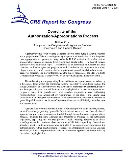 Overview of the Authorization-Appropriations Process