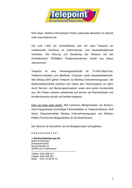 Grundsteinlegung Telepoint Borken - Bünting-Unternehmensgruppe