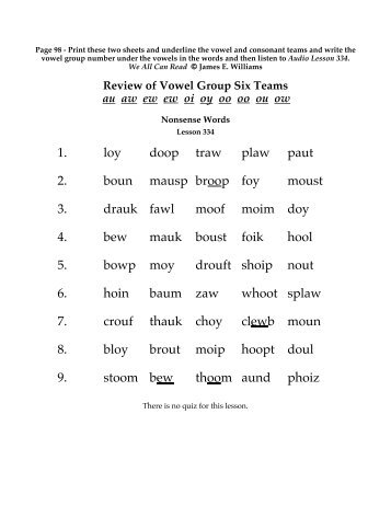 Review of Vowel Group Six Teams au aw ew ew ... - We All Can Read