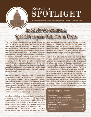 Invisible Government: Special Purpose Districts in Texas - Senate