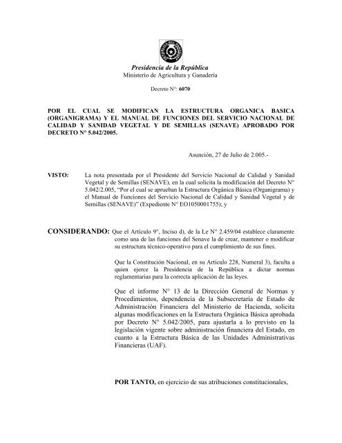 Presidencia de la RepÃºblica Que el informe NÂ° 13 de la ... - senave