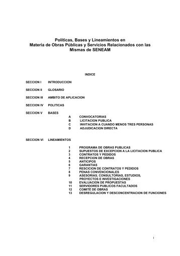 PolÃ­ticas, Bases y Lineamientos en Materia de Obras ... - Seneam