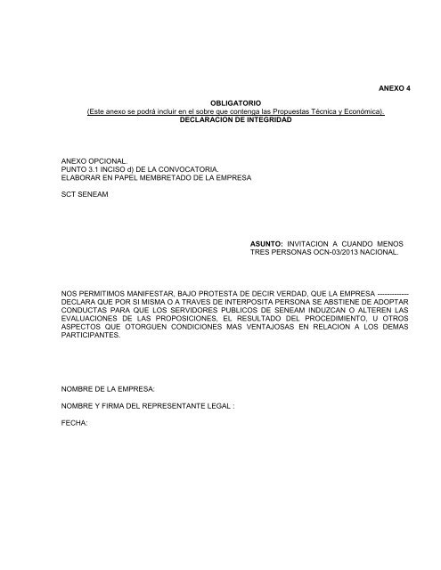 convocatoria para la licitacion publica nacional presencial - Seneam