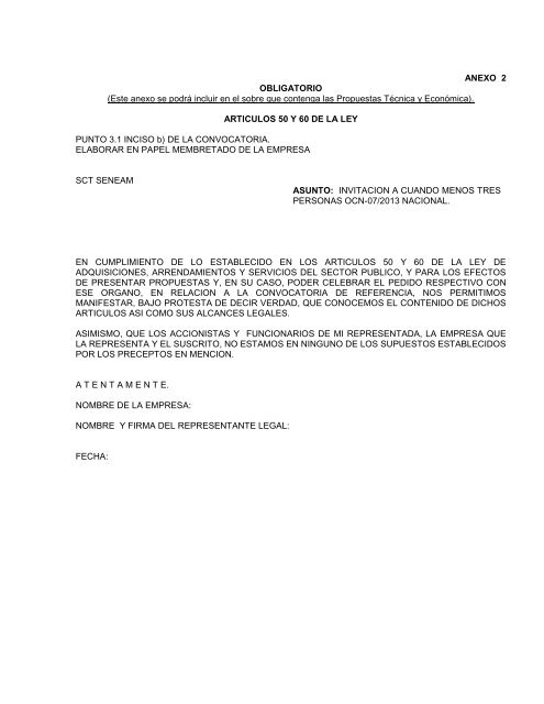 convocatoria para la licitacion publica nacional presencial - Seneam