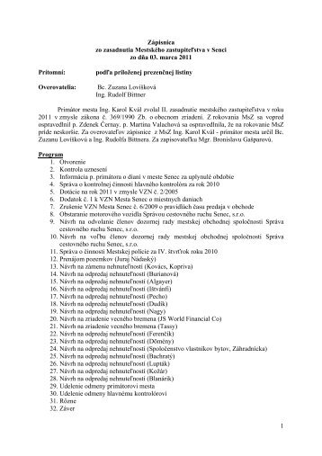 1 ZÃ¡pisnica zo zasadnutia MestskÃ©ho zastupiteÄ¾stva v ... - Mesto Senec