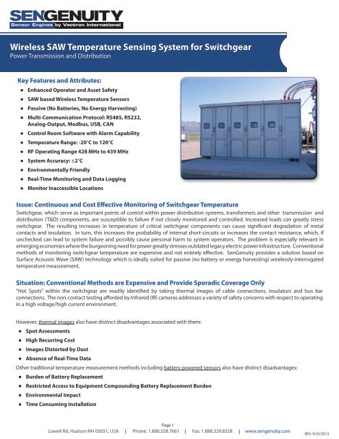 Switchgear Temperature Monitoring System - SenGenuity